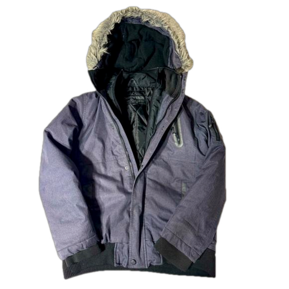 Mountain Ridge Youth Large Preteen Boy Dark Grey Winter Jacket Faux Fur Trim